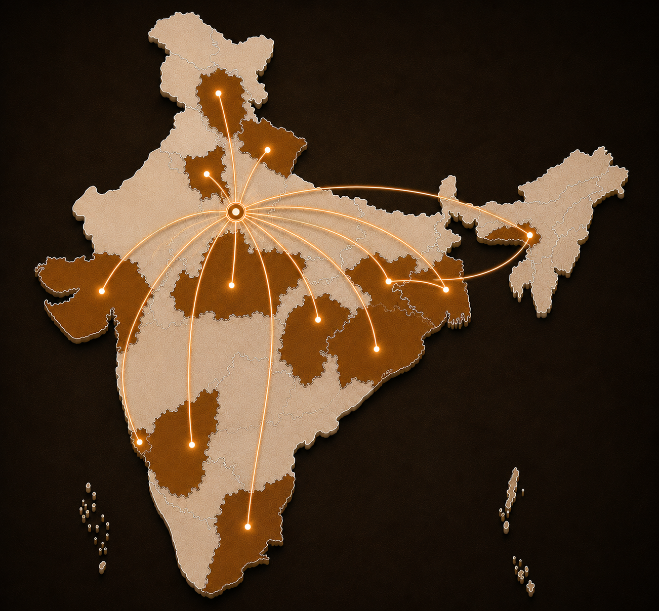 Map of India showing Ahuja Infracore's nationwide connectivity