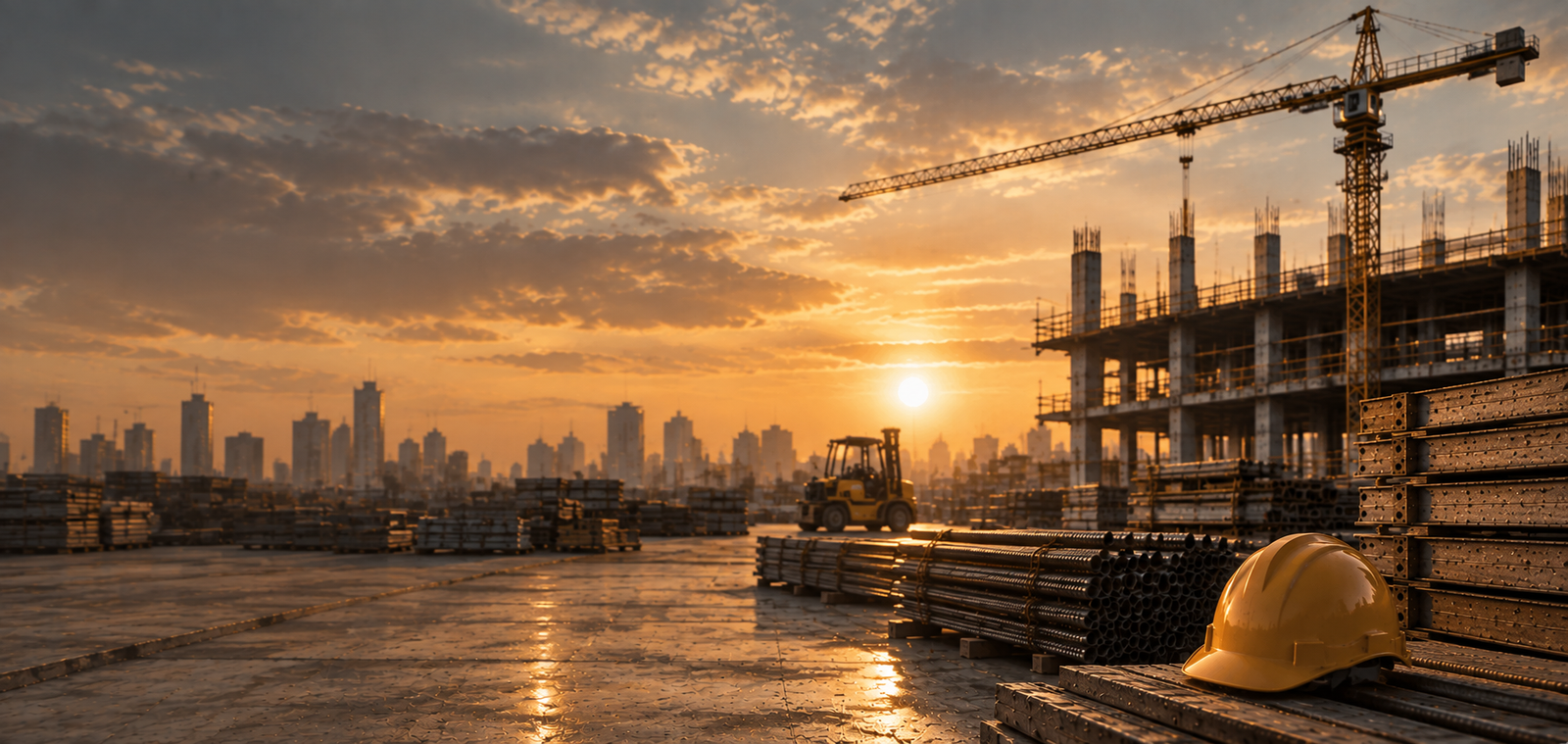 Construction site with crane and skyline